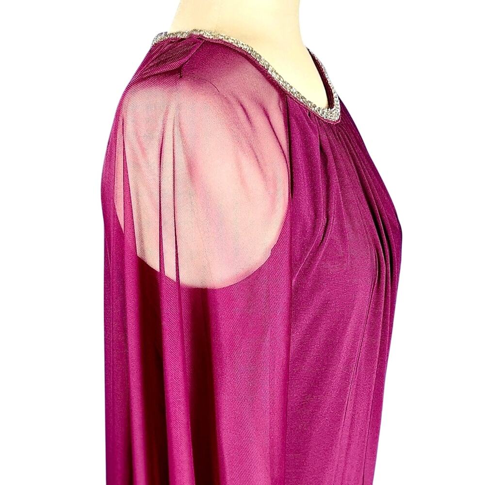 R&M Richards Chiffon Dress • Style 2496 • Size 6 • Berry Rhinestone Neck Capelet - Picture 4 of 12
